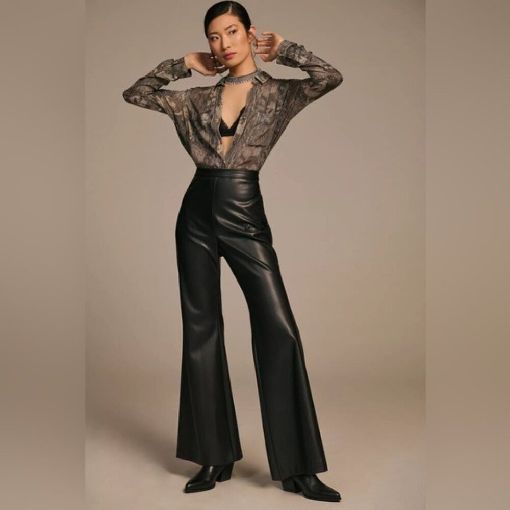 Anthropologie Hutch FAUX LEATHER‎ Pants Flare Black Size 4